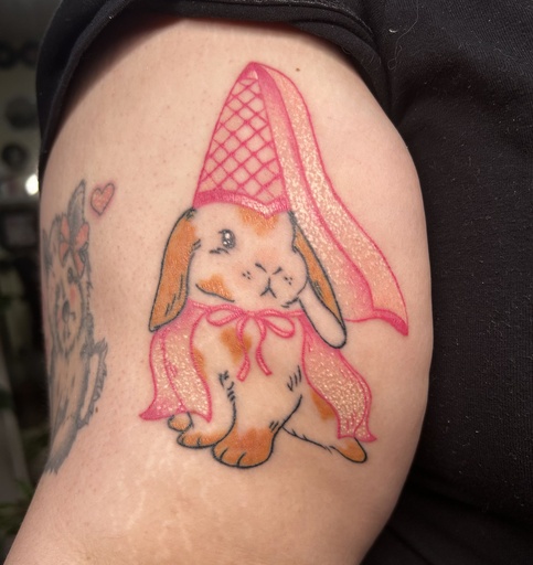 Pink princess bunny, tattoo by Lily Spade, Dawnbringer Tattoo, Kansas City