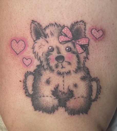 Memorial Webkinz pup, tattoo by Lily Spade, Dawnbringer Tattoo, Kansas City