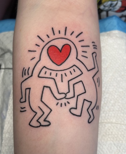 Keith Haring “Heart Heads”, tattoo by Lily Spade, Dawnbringer Tattoo, Kansas City