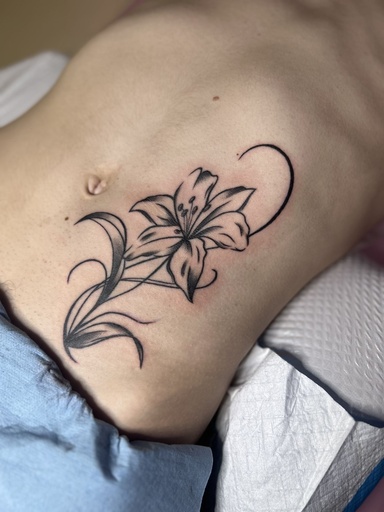 Illustrative Lily flower, tattoo by Lily Spade, Dawnbringer Tattoo, Kansas City