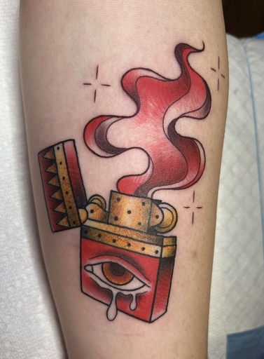 Traditional Zippo, tattoo by Lily Spade, Dawnbringer Tattoo, Kansas City