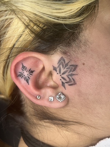 Ear adornments, tattoo by Lily Spade, Dawnbringer Tattoo, Kansas City