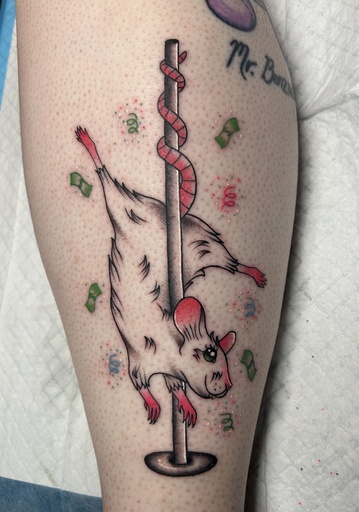 Night time ballerina rat, tattoo by Lily Spade, Dawnbringer Tattoo, Kansas City