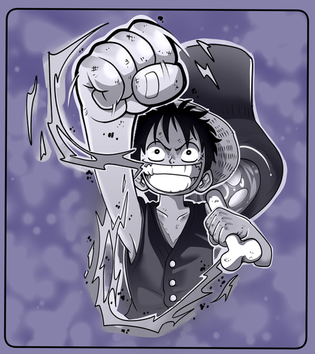 Luffy ~Black and Grey~, flash tattoo design by Colly Gutz, Dawnbringer Tattoo, Kansas City
