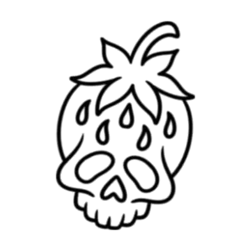 Strawberry skull, flash tattoo design by Daryan Rheonna, Dawnbringer Tattoo, Kansas City