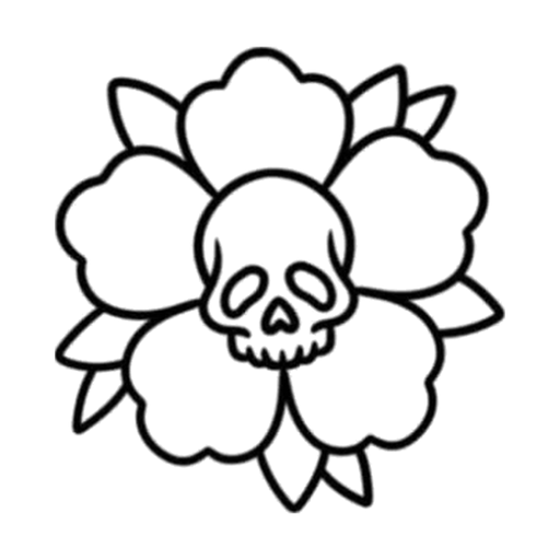 Skull flower, flash tattoo design by Daryan Rheonna, Dawnbringer Tattoo, Kansas City