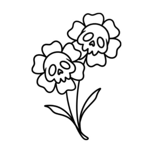 Skull flower pair, flash tattoo design by Daryan Rheonna, Dawnbringer Tattoo, Kansas City