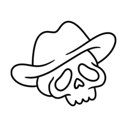 Cowboy skull, flash tattoo design by Daryan Rheonna, Dawnbringer Tattoo, Kansas City