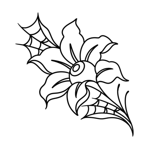 Eye flower with webs, flash tattoo design by Daryan Rheonna, Dawnbringer Tattoo, Kansas City